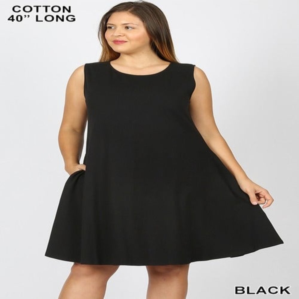 Plus Size Sleeveless Classic Black A-Line Dress